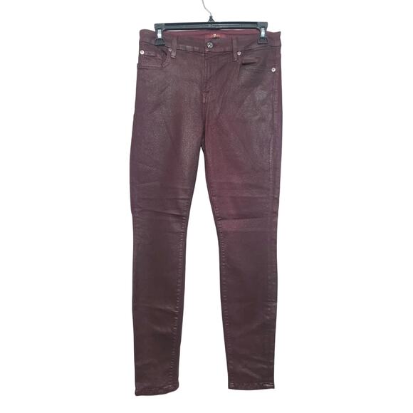 7 For All Mankind The Ankle Coated Skinny Jeans in Scarlet Size 29 - Picture 1 of 4